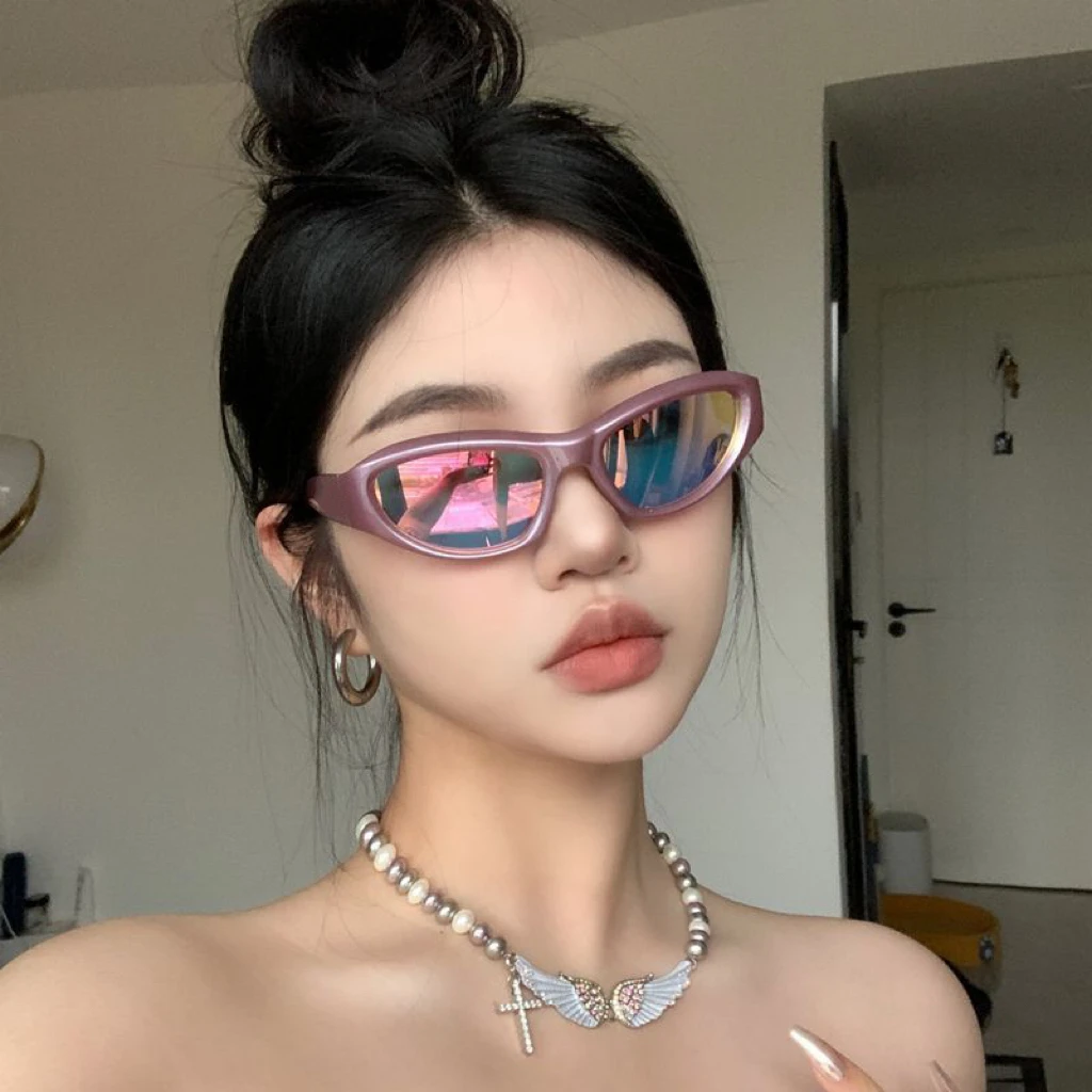 复古千禧辣妹y2k骑行gm墨镜紫粉色2025新款欧美网红辣妹太阳眼镜