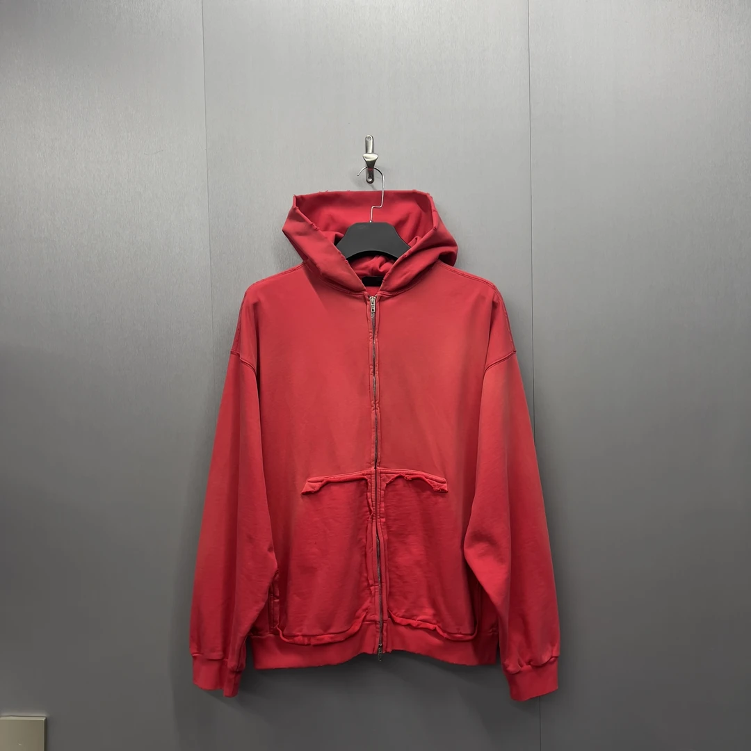 巴黎世家Balenciaga新款做旧水洗背后logo拉链帽衫/S宽松/99/