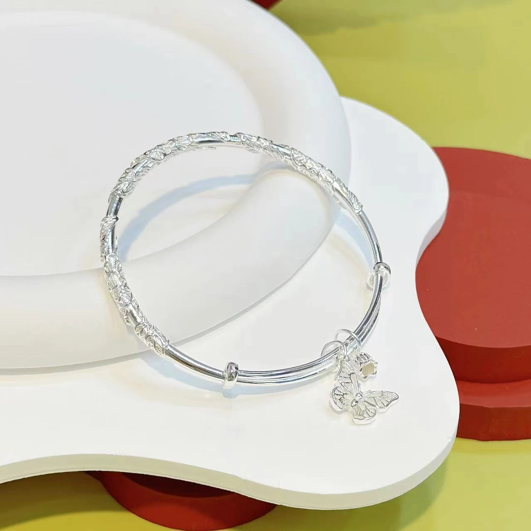 足银手镯 足银繁花似锦蝴蝶手镯HNZ6215