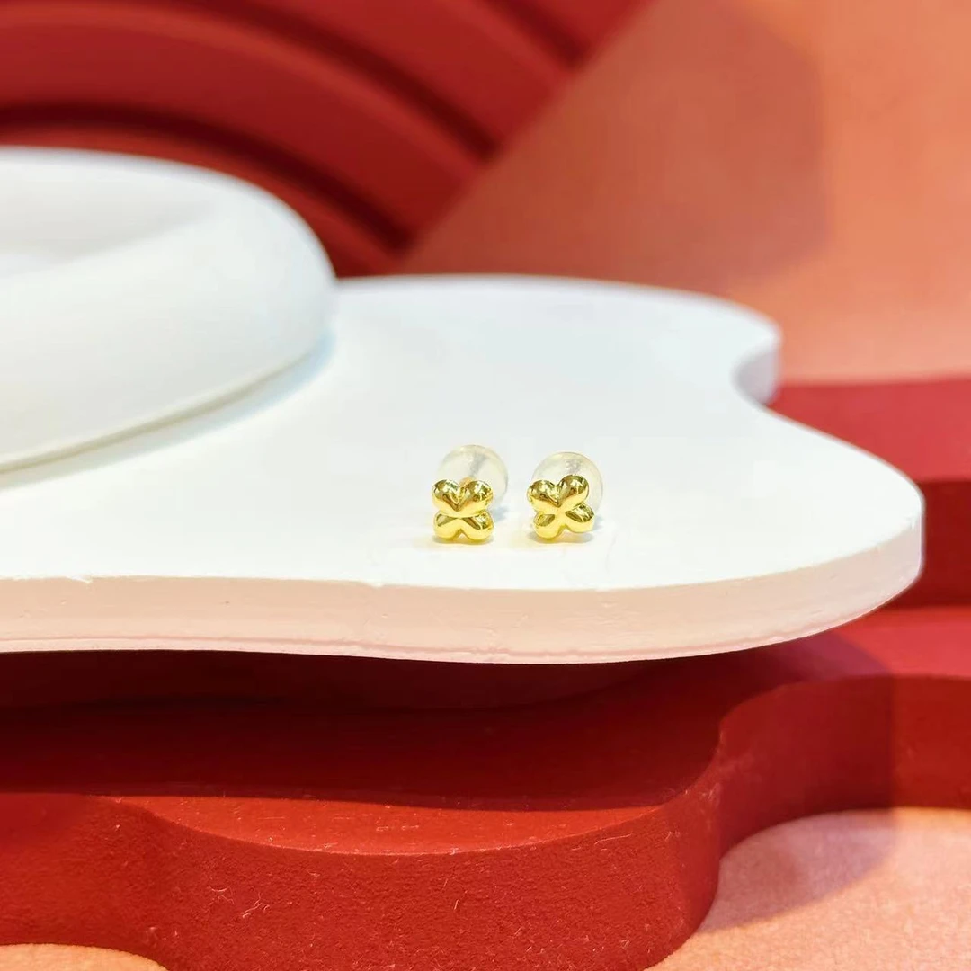 【1只】18K金4.5mm胖嘟嘟立体四叶草耳针（多样性发其一）HNZ6184