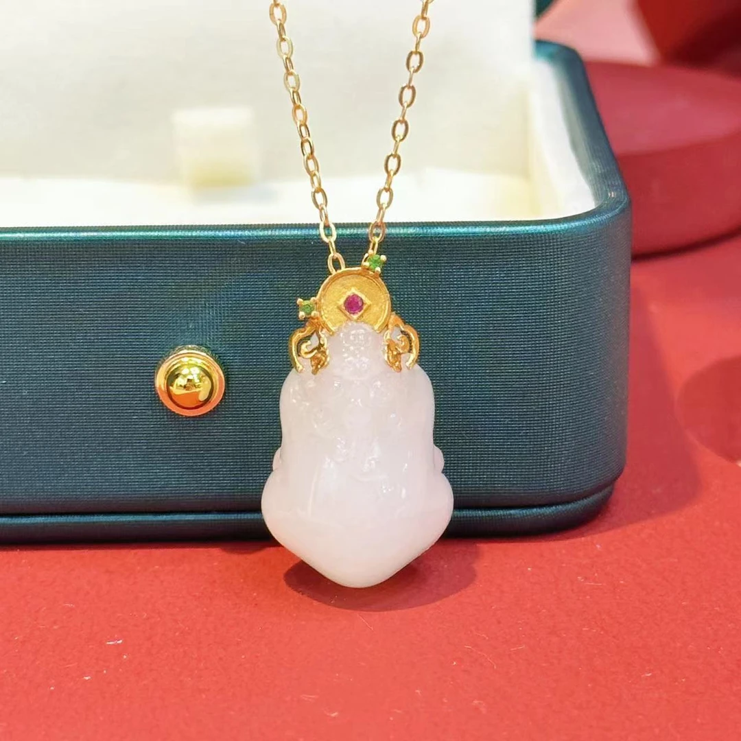 【4周年】18K金钱钱镶嵌22*16*12mm高货白玉貔貅HNZ7334