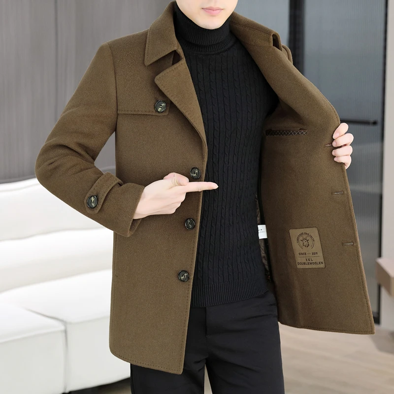 高档翻领双面羊毛呢大衣男士冬季中长款时尚毛呢外套休闲男装805