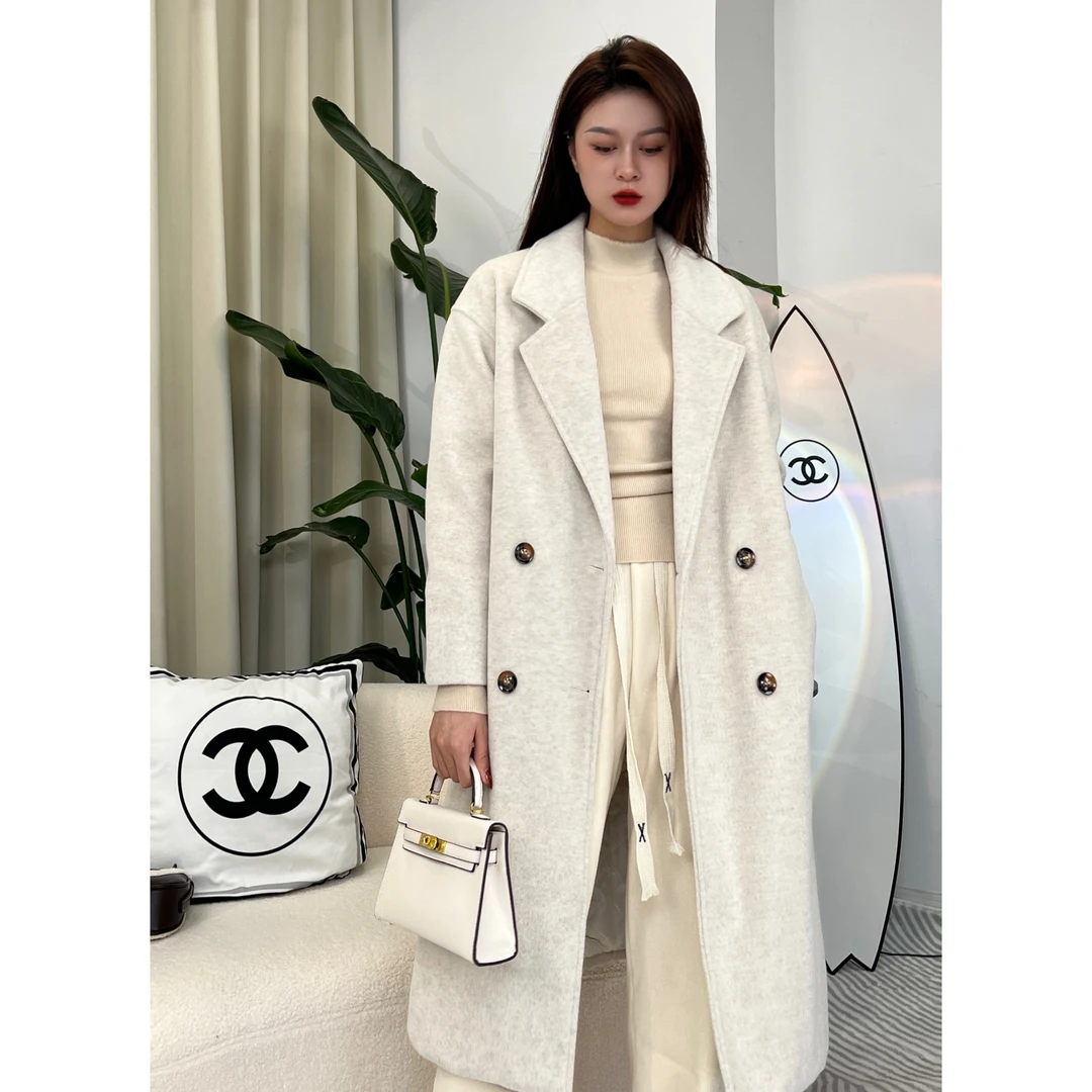 2024新款秋冬季时尚呢子大衣女长款小个子高级感气质加厚毛呢大衣