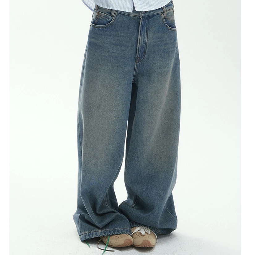 [au专属]JODIE WANG.末日蓝加绒直筒牛仔裤V7786