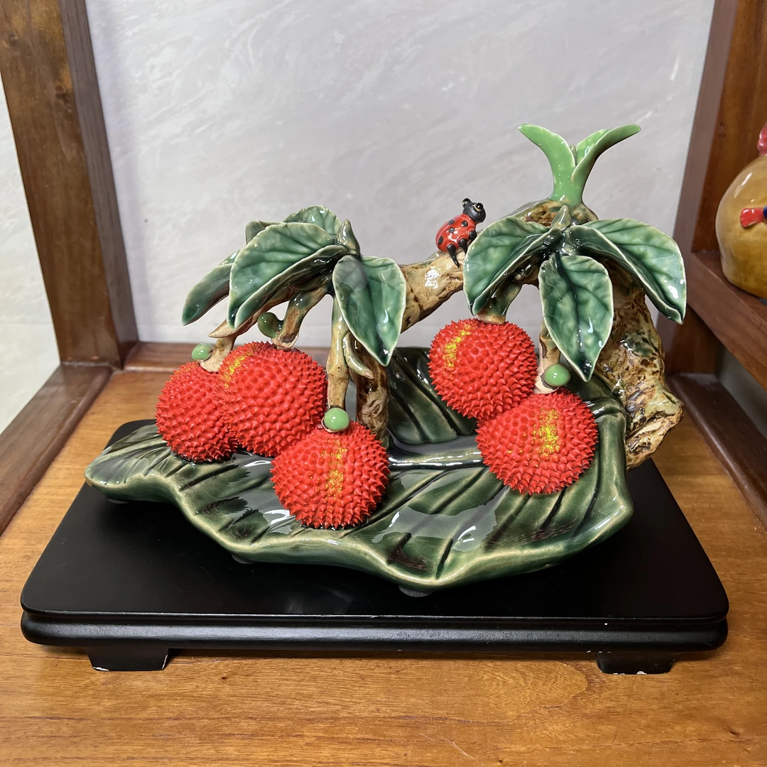 【大业有成荔枝-长26宽14高19】精品石湾家居陶瓷手工摆件客厅可爱