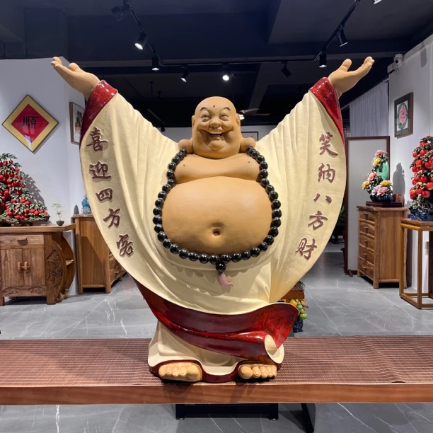 【笑纳笑佛-长75宽30高75】精品石湾公仔手工家居摆件陶瓷新中式