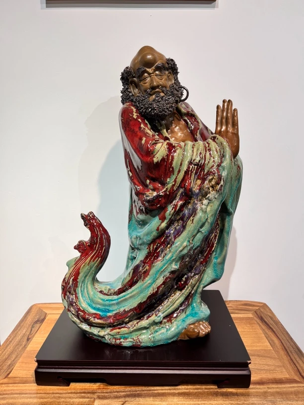 【柴烧东渡达摩】精品石湾公仔手工摆件禅意陶瓷中式玄关茶室