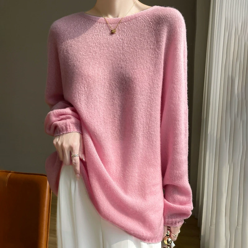 【白厂丝山羊绒】超宽松丝羊绒圆领薄款羊绒衫上衣针织套头春节新款