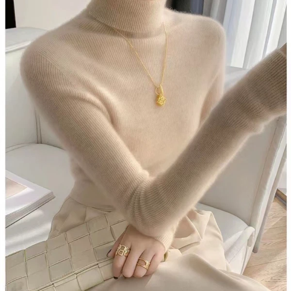 米岚轻奢纯羊绒一线成衣羊绒衫高翻领修身针织打底衫秋冬新款