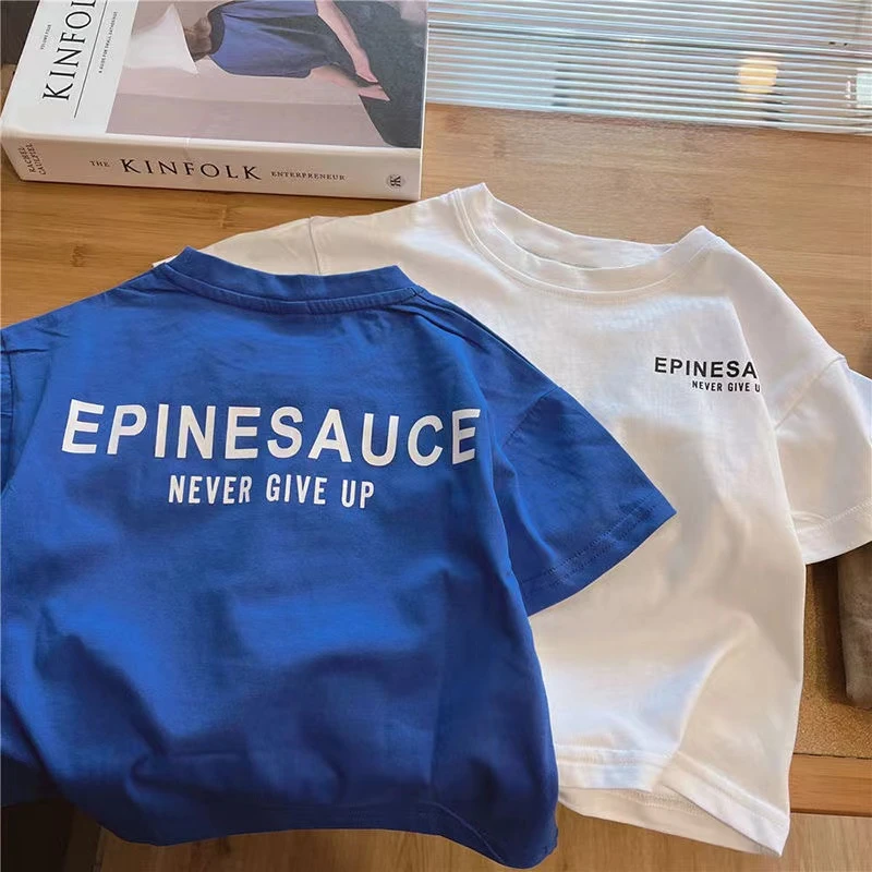 100%纯棉宝宝儿童装短袖t恤衫2024新款帅气字母男女童中小童上衣