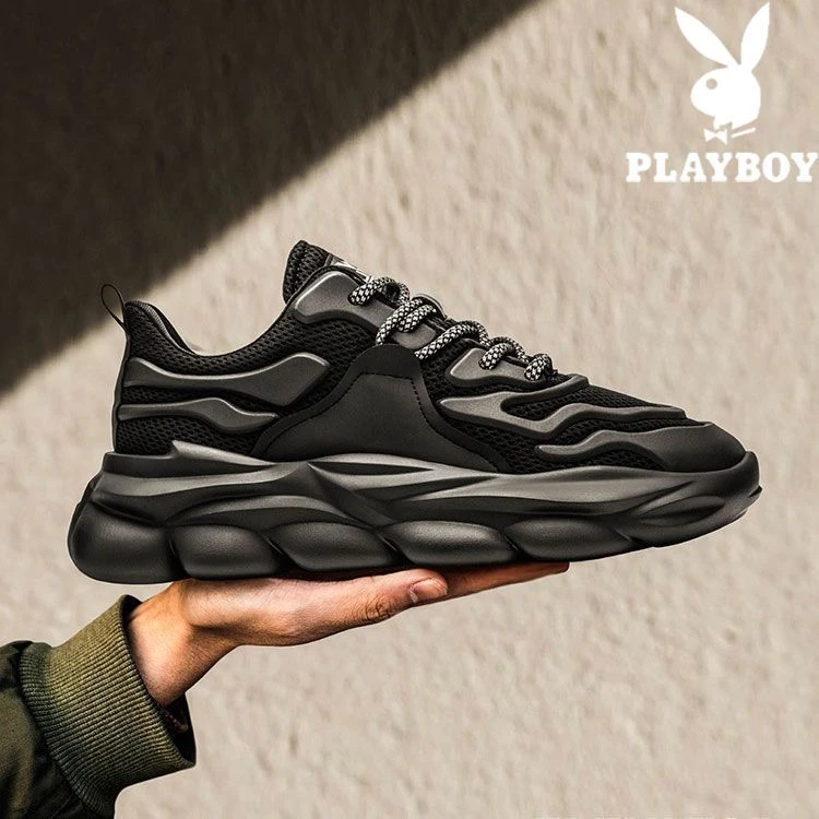 PLAYBOY男鞋2023秋季新款透气潮流黑武士运动鞋厚底增高老爹鞋
