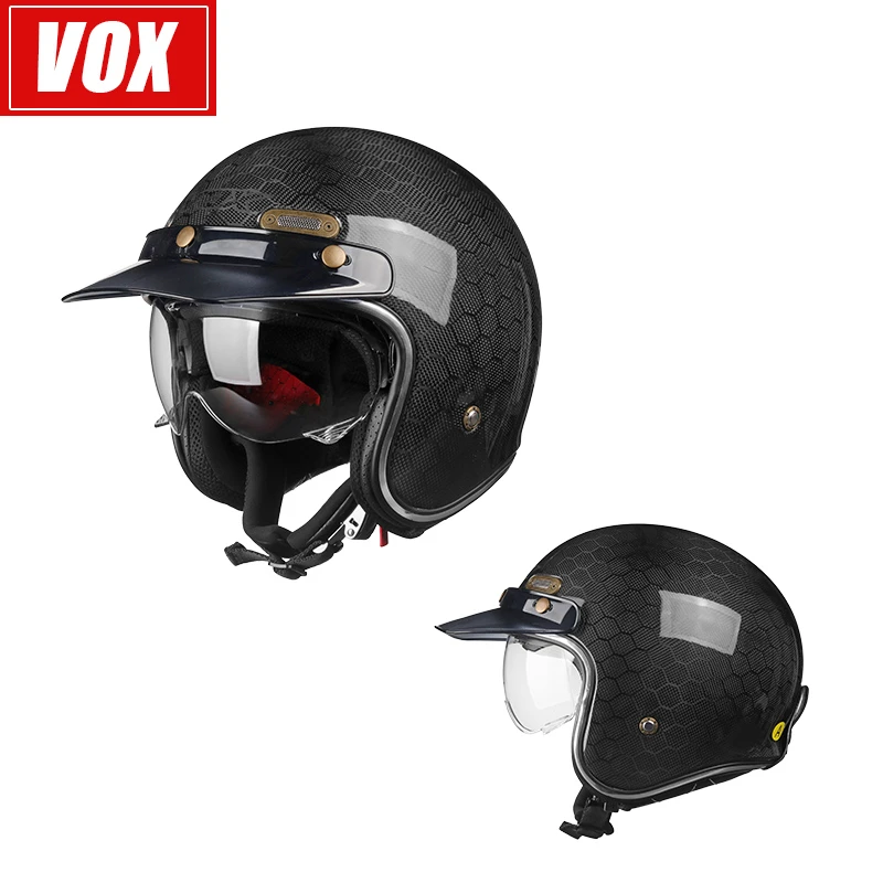 (大书)VOX四分之三碳纤维超轻3C哈雷复古机车头盔四季男女通用