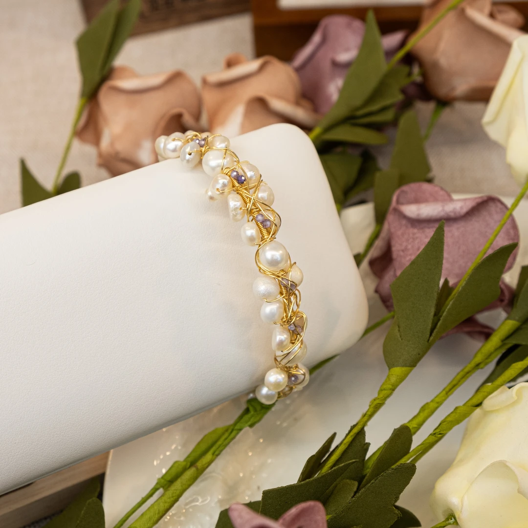 铜合金手镯 [金绮蔓萝]手工气质轻奢复古编织法式精致手镯