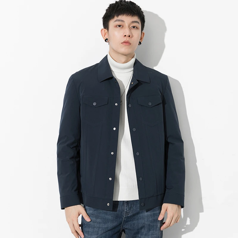 春秋季新款翻领百搭夹克中年纯色商务休闲男士外套JK2105