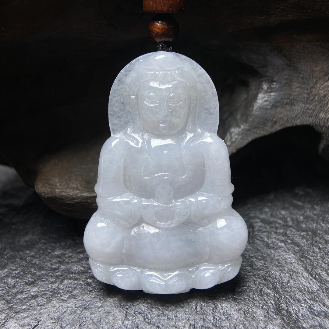 正品天然缅甸A货翡翠观音菩萨吊坠男士佩戴款平安吉祥物50x35x6mm
