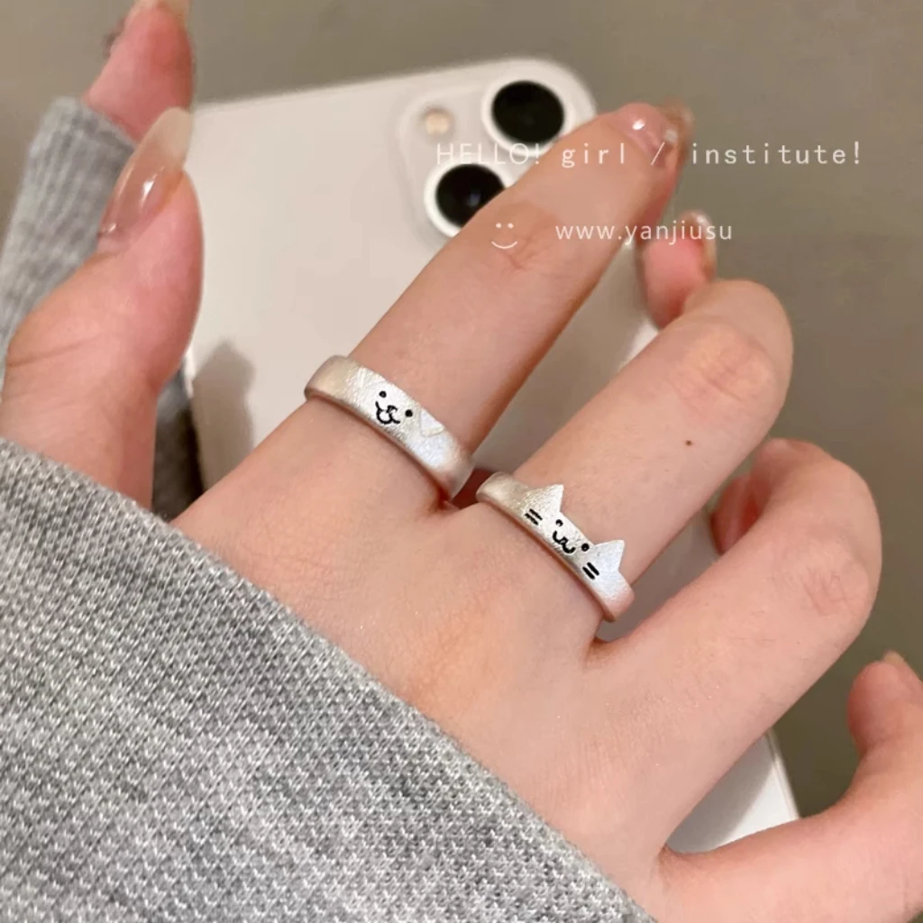 铁合金戒指 小红书同款戒指小猫和小狗可情侣对戒叠加可爱送女友