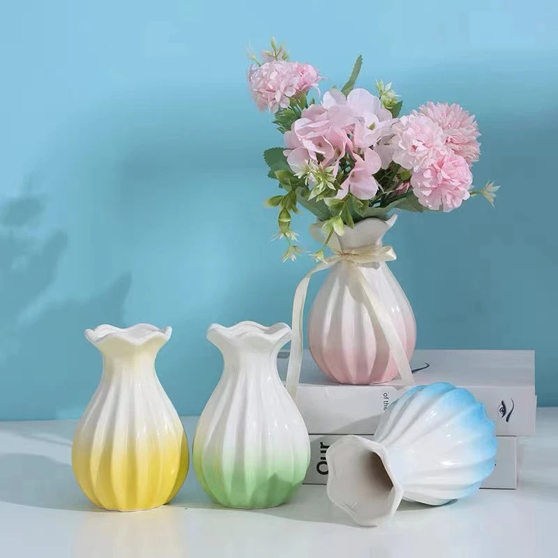陶瓷花瓶渐变色插花鲜花满天星水培家居客厅跳舞兰花瓶摆件餐桌竹