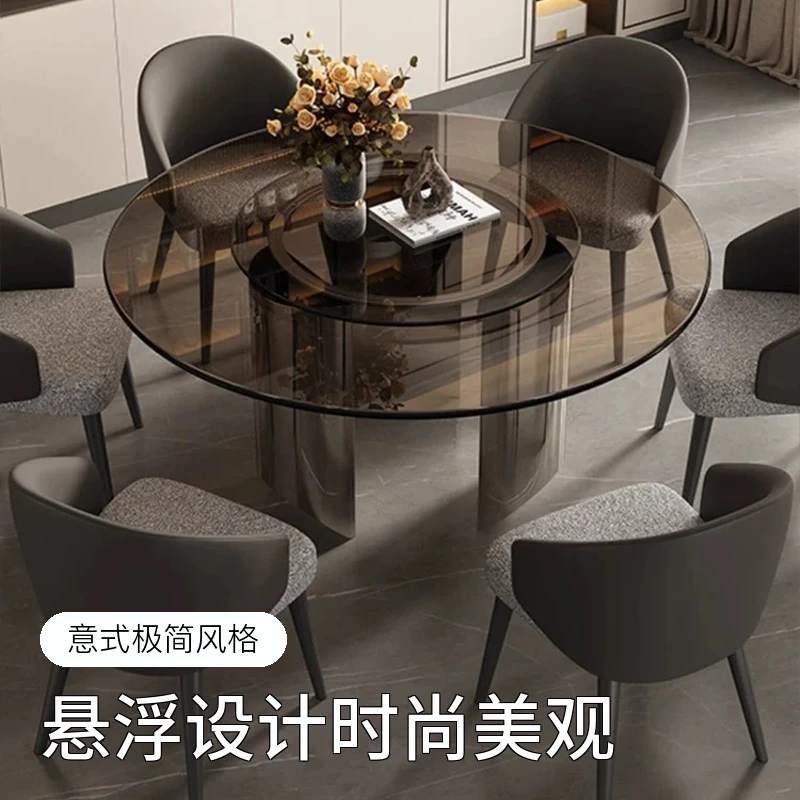 意式钢化玻璃餐桌悬浮米洛提餐桌圆桌轻奢简约桌椅别墅极简家用