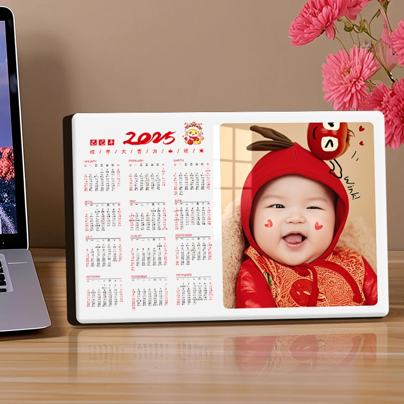 2025新年日历相框摆台定制照片全家福情侣水晶纪念台历冲印相片