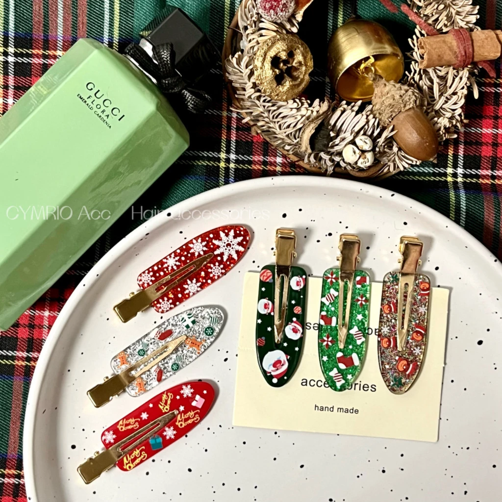 圣诞节发夹刘海侧边发卡碎发鸭嘴夹无痕边夹子发饰品彩色创意