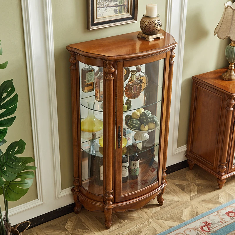 欧式单门酒柜全实木客厅玻璃装饰柜餐边靠墙酒架美式小酒柜家用