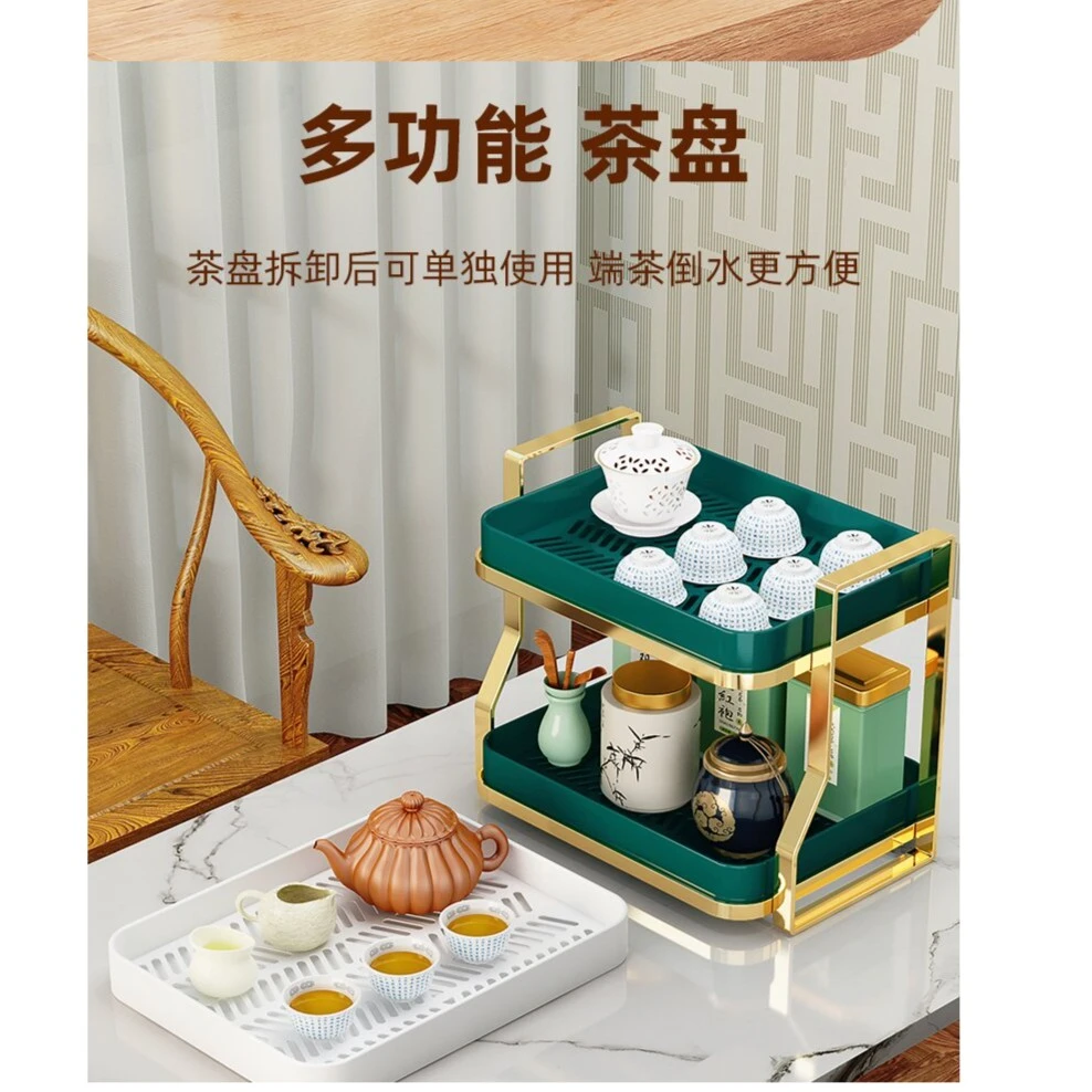 轻奢杯架收纳置物架客厅大容量沥水托盘茶盘家用玻璃杯双层收纳架