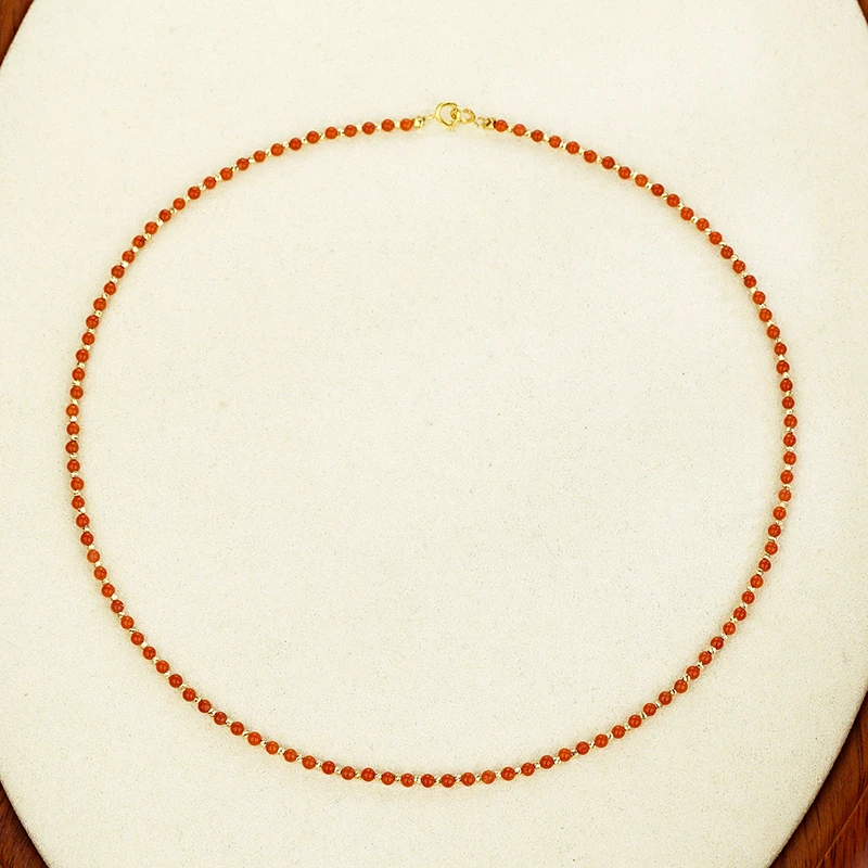 “南弦”18K南红百搭链（38/45公分）41864 细款红色小圆珠手工锁骨链