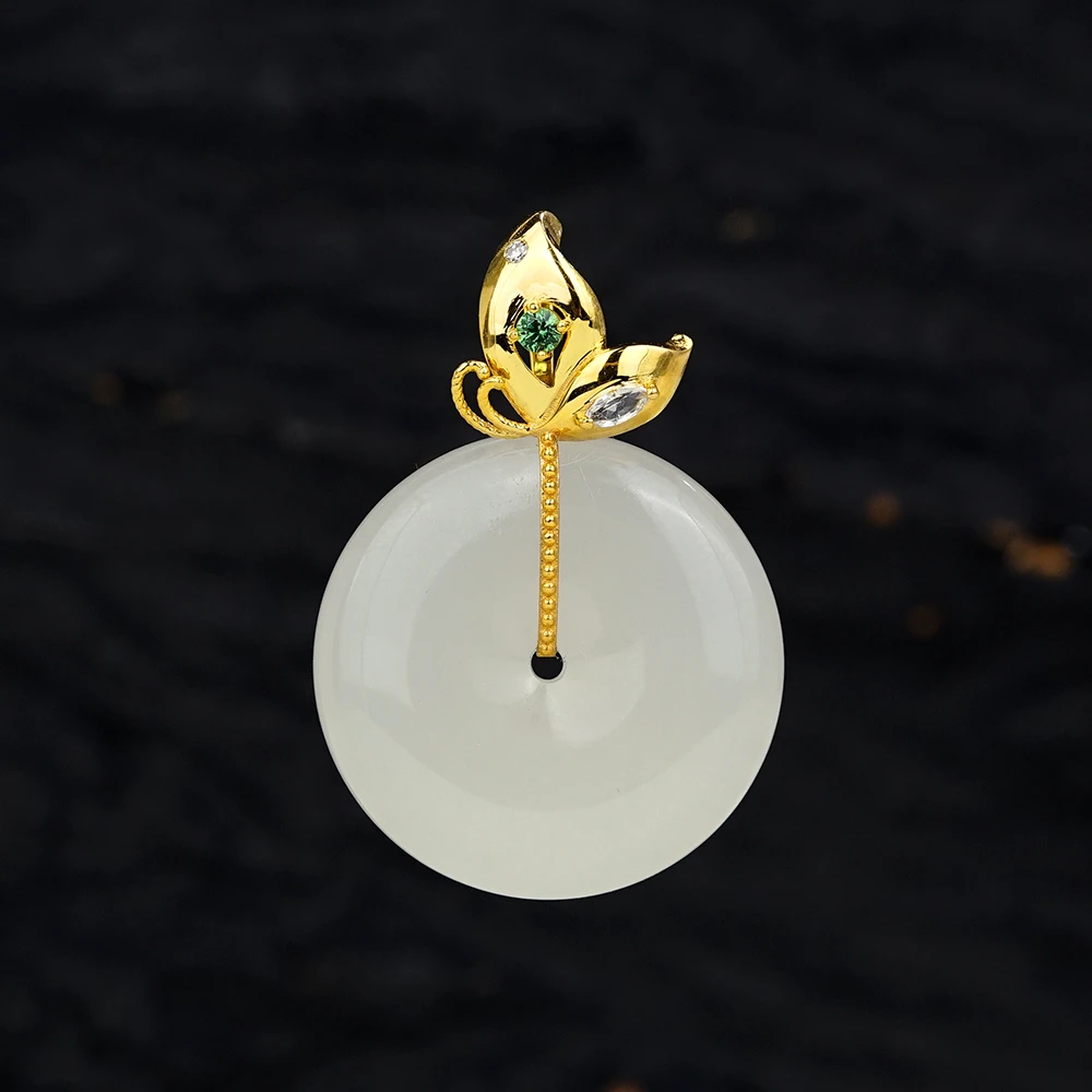 “晓梦”18K钻石和田玉平安扣吊坠43862