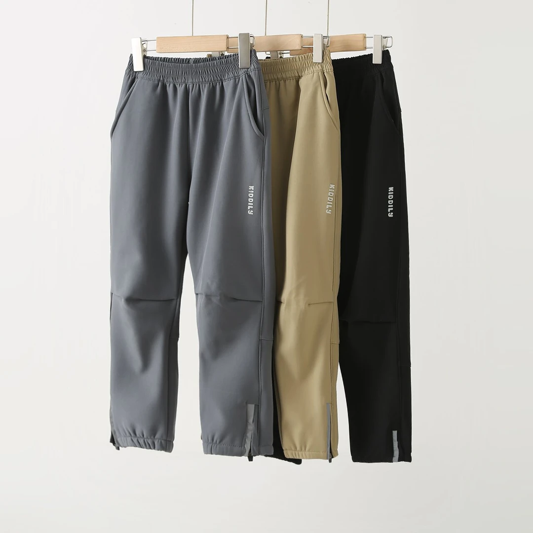 男童冬款加绒反光条拉链平角休闲运动裤