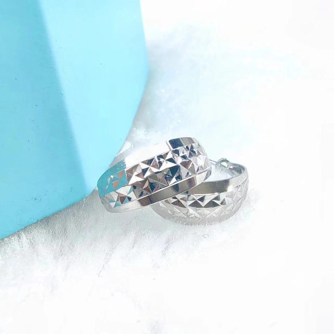 PT950铂金耳饰 亮面车花铂金耳环 内径约13.5mm 2119 2117