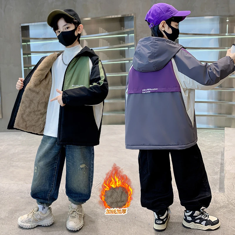 男童加绒加厚冲锋衣外套儿童秋冬6-12岁派克服洋气中大童冬季外套