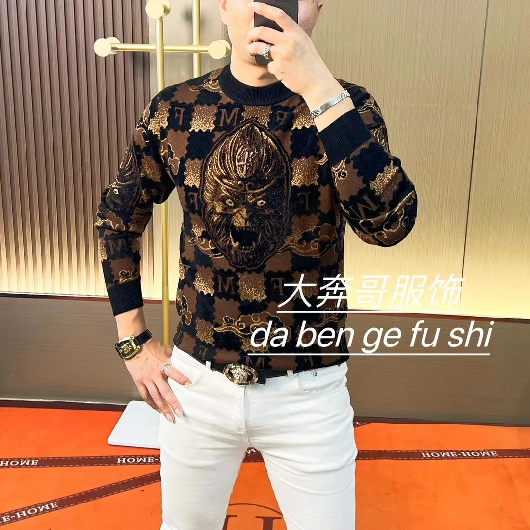 【麦依铺服饰】9999时尚修身秋冬天鹅绒加厚烫钻提花百搭高弹毛衣