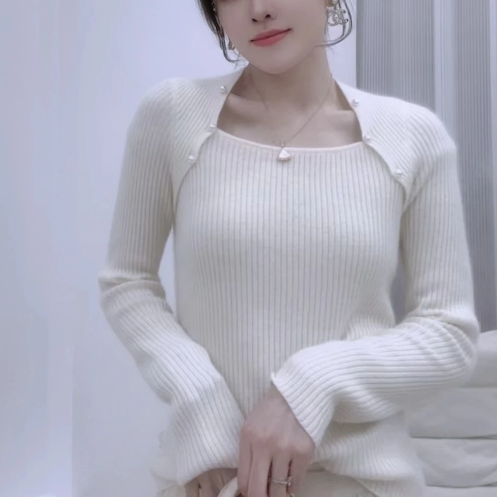 E'VAN【奶甜】百搭女温柔拼蕾丝宽松针织衫毛衣女开衫针织衫