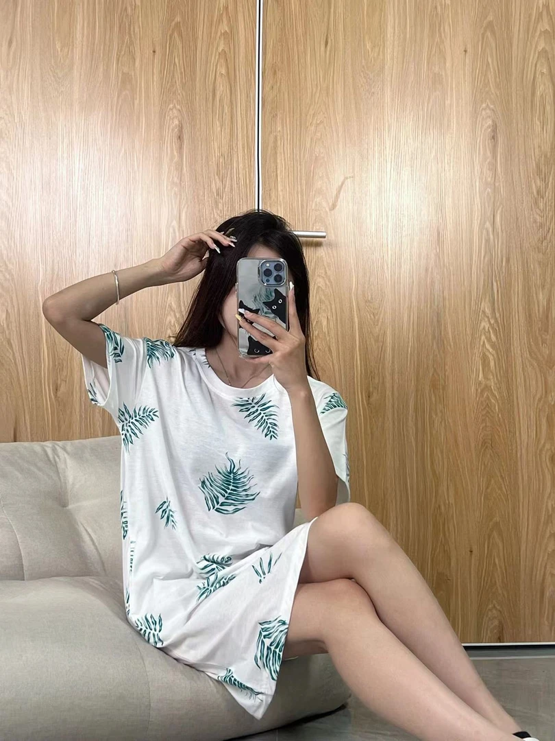 100%纯棉新款夏季韩版睡裙女士短袖休闲宽松薄款甜美家居服睡衣女