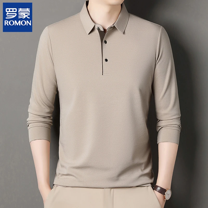 Romon/罗蒙翻领长袖POLO衫男春秋季2024新款高级感商务休闲