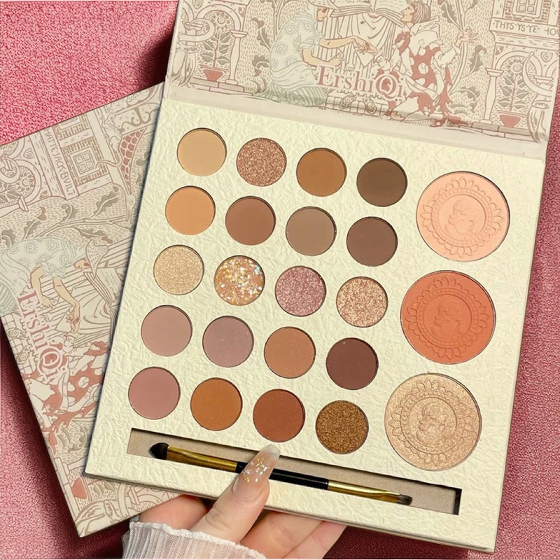 ERSHIQI23色眼影盘低饱和大地色系哑光珠光眼影一体盘带刷初学者