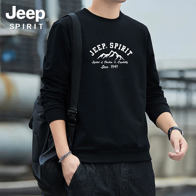 Jeep吉普男士圆领卫衣秋季新款纯棉休闲宽松上衣运动长袖t恤男