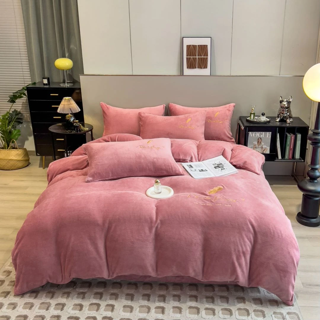 【冬季新品】双拼纯色单被套新款单人床单被罩被套水晶绒刺绣