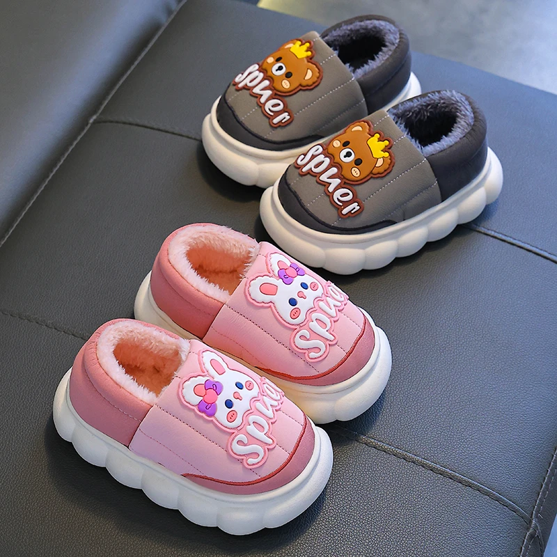 儿童棉拖鞋女童冬季新款可爱防滑厚底宝宝女孩室内毛毛鞋男童防水