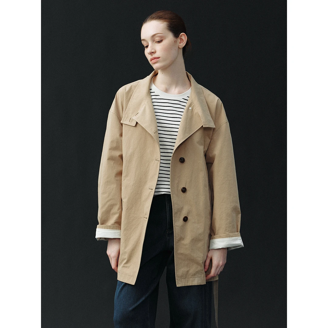 GUOE 美国进口匹马棉 立领短款风衣肌理感H廓形松弛感外套31172