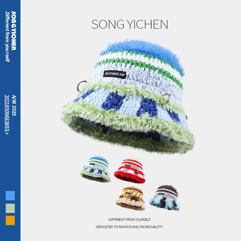 设计师泫雅风手工钩针毛线帽女秋冬季百搭显脸小保暖针织渔夫帽子