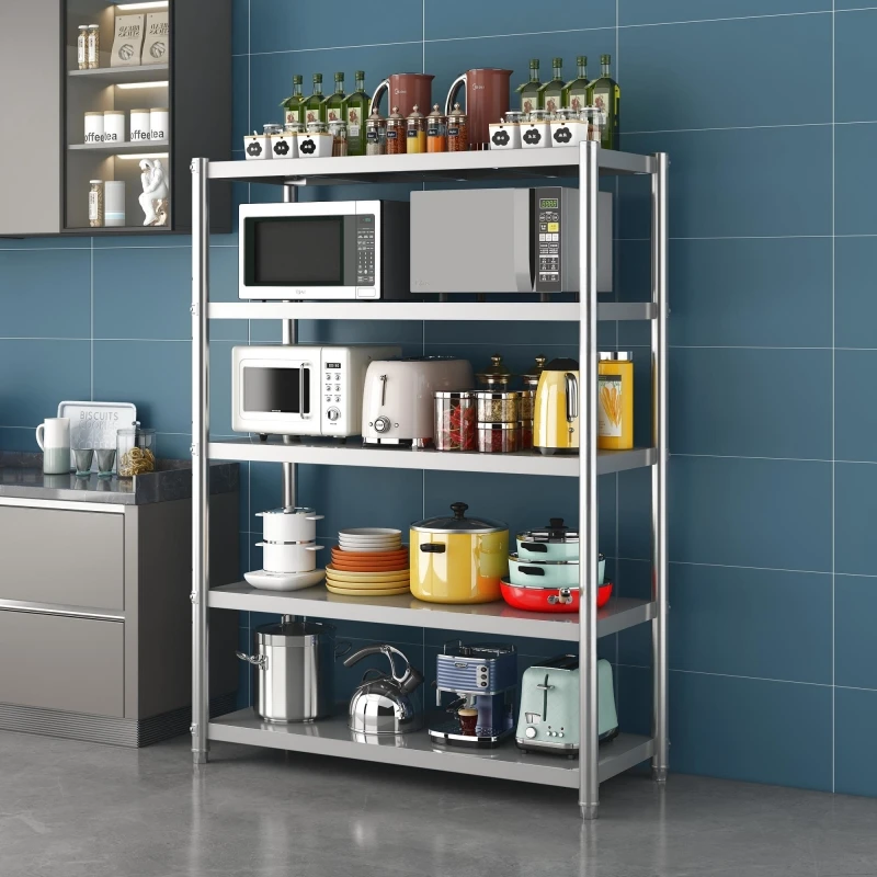 【五层】不锈钢厨房置物架落地多层微波炉烤箱收纳架子家用多层货架