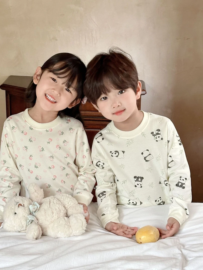 100%有机棉秋衣秋裤春秋薄款全棉家居服内衣套装男女衣服儿童睡衣
