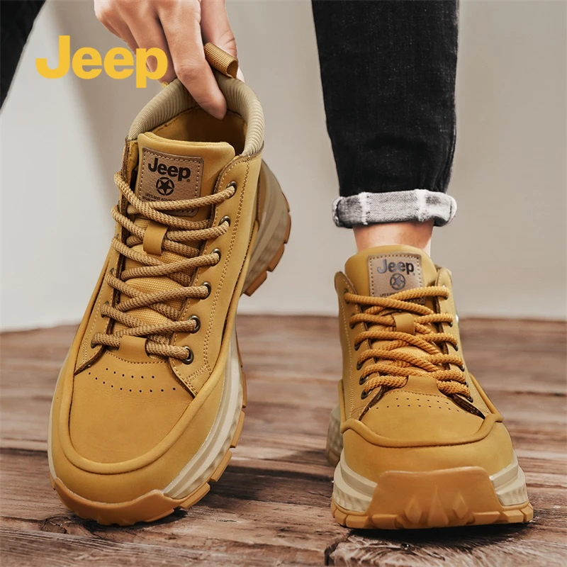 Jeep男鞋冬季新款2025户外软底舒适出行休闲鞋时尚百搭高帮工装靴