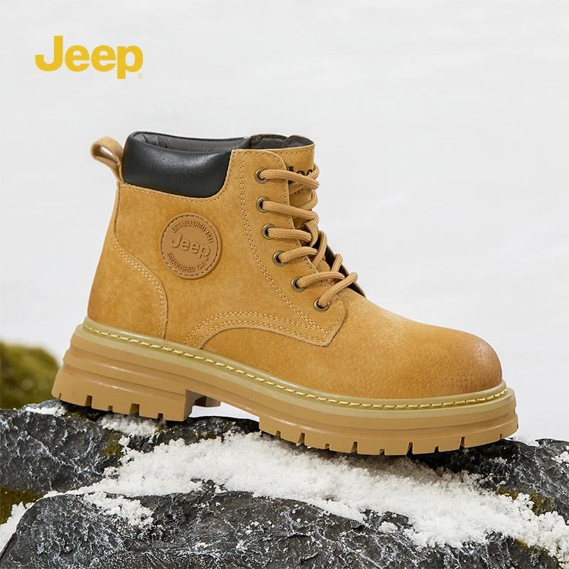 Jeep吉普男鞋马丁靴秋冬新款复古增高潮流大黄靴户外踢不烂工装靴