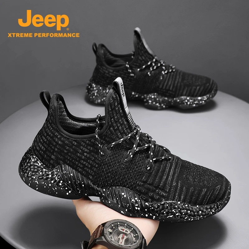 Jeep男鞋春季透气薄款飞织网面防臭运动跑步休闲轻便户外网鞋潮鞋