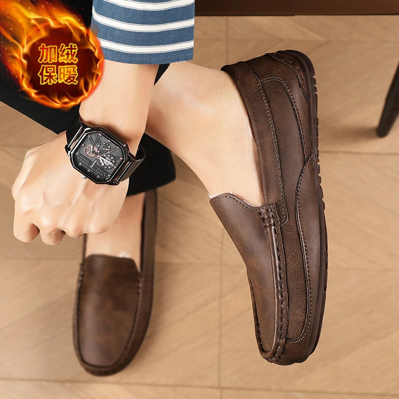 Jeep吉普豆豆鞋冬季新款加绒加厚保暖棉鞋软底韩版一脚蹬懒人鞋子