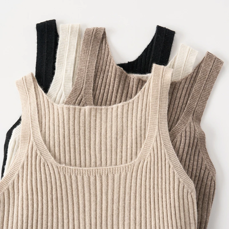 北方鹿百搭好物山羊绒小背心秋冬气质U领坑条针织内搭背心2890