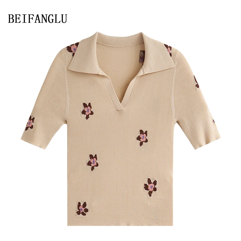 北方鹿 柜单髙货！莱赛尔醋酯桑蚕丝夏季气质POLO针织短袖女5906