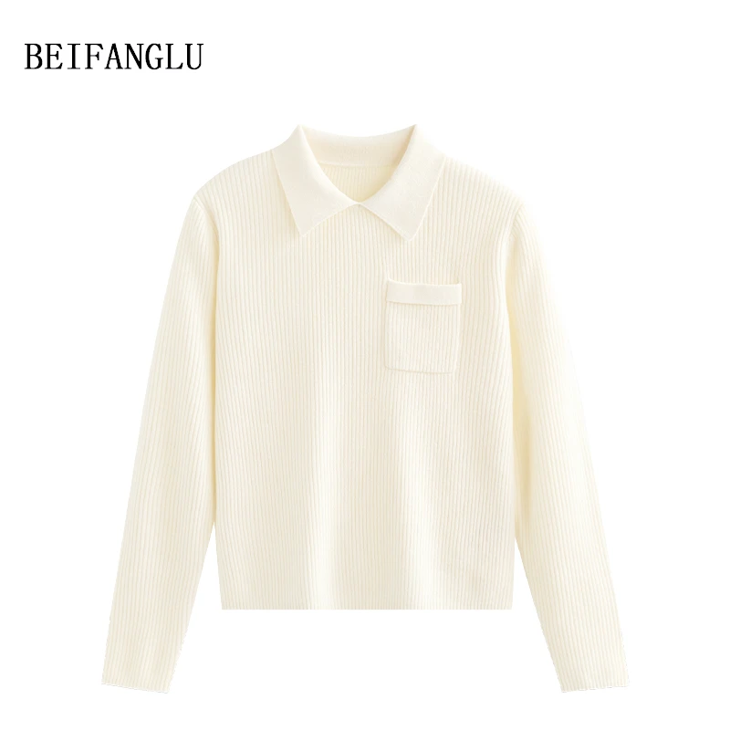 北方鹿高级感通勤穿搭绵羊毛气质POLO领坑条套头针织羊毛衫2889